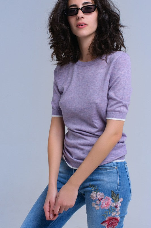 Purple  Sweater Short Sheeve
